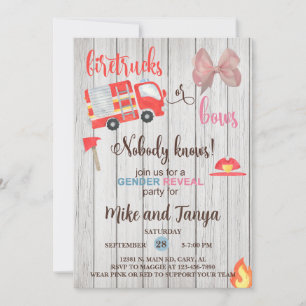 Firetrucks or Bows gender reveal invitation. Invitation