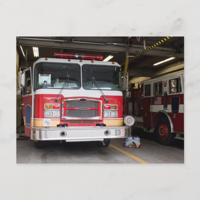 Firetrucks Parked at the Station Postcard (Front)