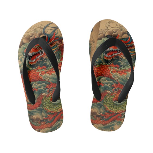 "Firewalker's Embrace: Dragon Scale Sandals" Kid's Flip Flops (Footbed)