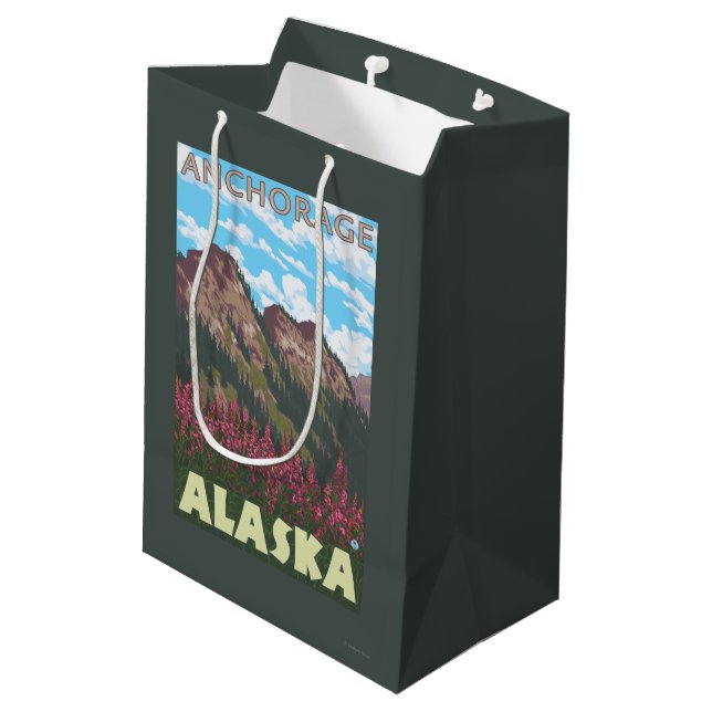 Fireweed & Mountains - Anchorage, Alaska Medium Gift Bag (Back Angled)