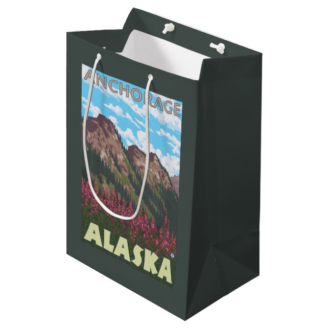 Fireweed & Mountains - Anchorage, Alaska Medium Gift Bag (Front Angled)