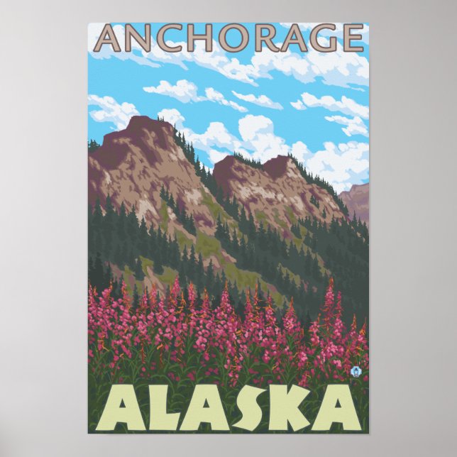 Fireweed & Mountains - Anchorage, Alaska Poster (Front)