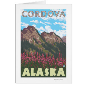 Fireweed & Mountains - Cordova, Alaska