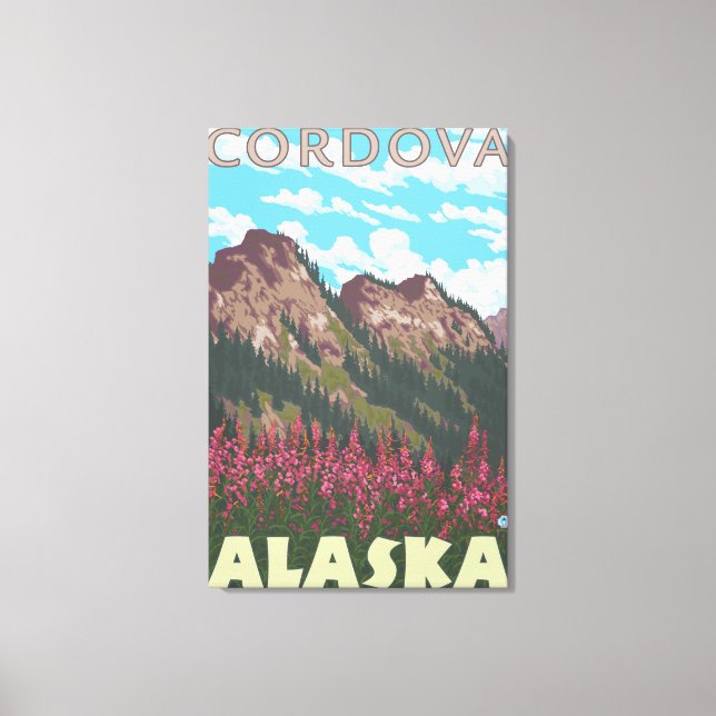 Fireweed & Mountains - Cordova, Alaska Canvas Print (Front)