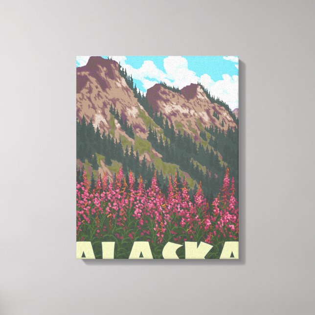 Fireweed & Mountains - Cordova, Alaska Canvas Print (Front)