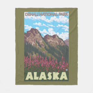 Fireweed & Mountains - Denali Nat'l Park, Fleece Blanket