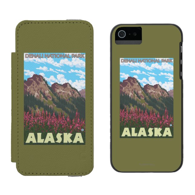 Fireweed & Mountains - Denali Nat'l Park, Incipio iPhone Wallet Case (Side by Side)