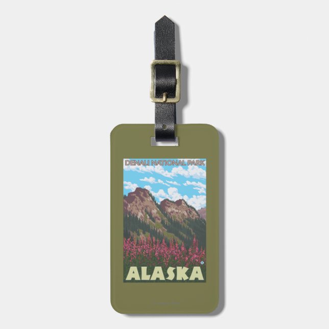 Fireweed & Mountains - Denali Nat'l Park, Luggage Tag (Front Vertical)