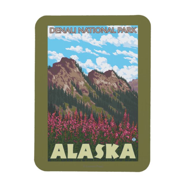 Fireweed & Mountains - Denali Nat'l Park, Magnet (Vertical)