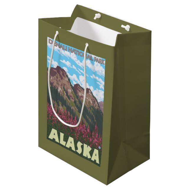 Fireweed & Mountains - Denali Nat'l Park, Medium Gift Bag (Front Angled)