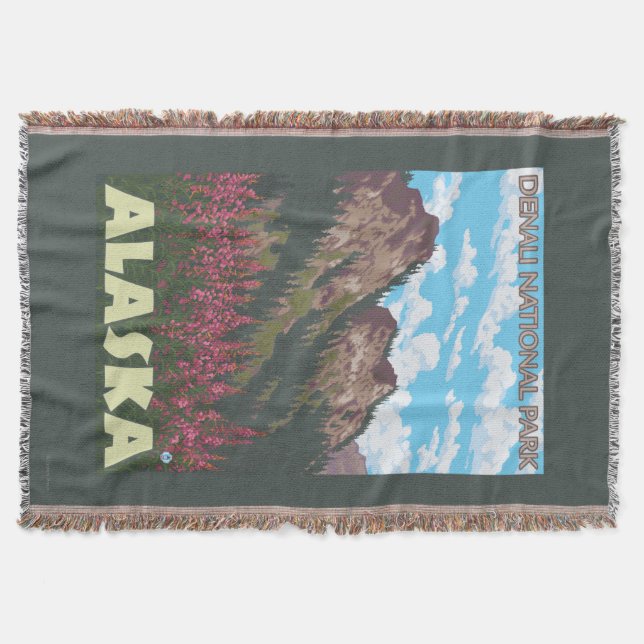 Fireweed & Mountains - Denali Nat'l Park, Throw Blanket (Front)