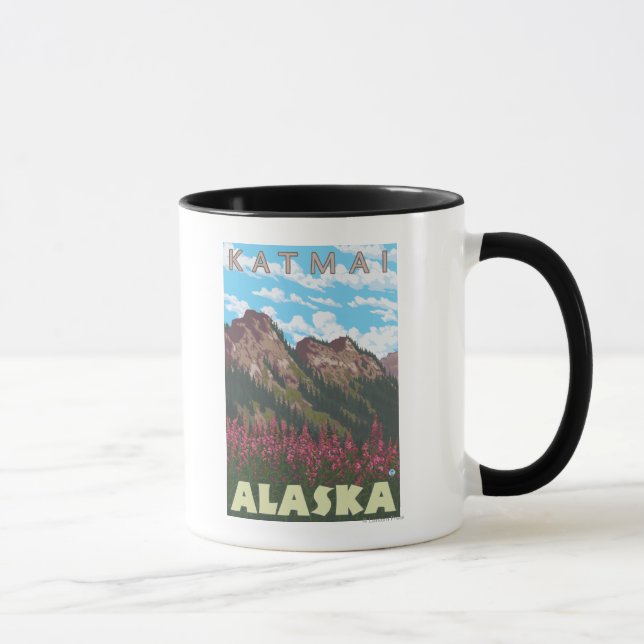 Fireweed & Mountains - Katmai, Alaska Mug (Right)