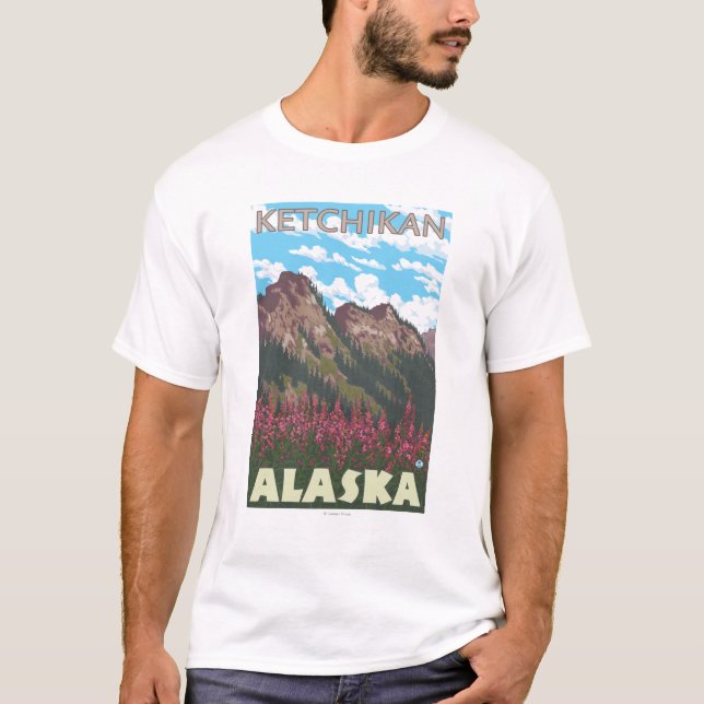 Fireweed & Mountains - Ketchikan, Alaska T-Shirt (Front)
