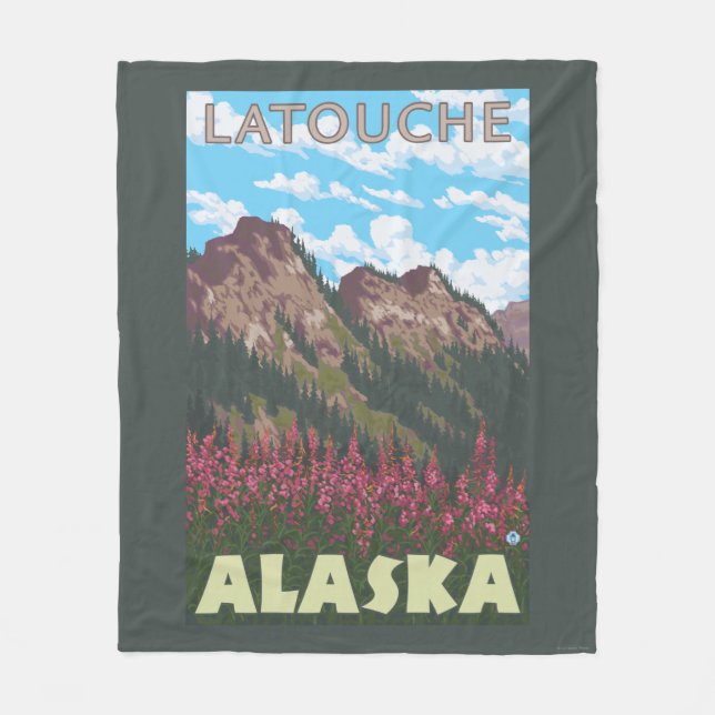 Fireweed & Mountains - Latouche, Alaska Fleece Blanket (Front)