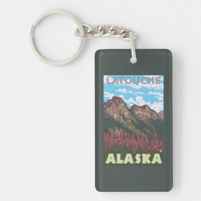 Fireweed & Mountains - Latouche, Alaska Key Ring (Front)