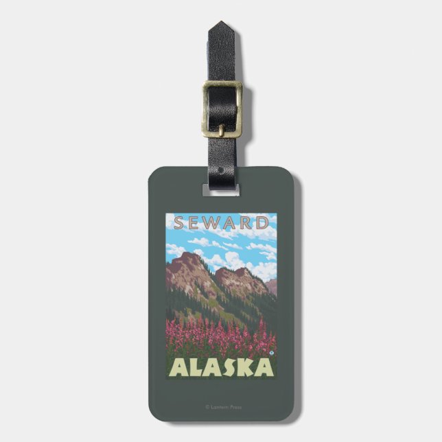 Fireweed & Mountains - Seward, Alaska Luggage Tag (Front Vertical)