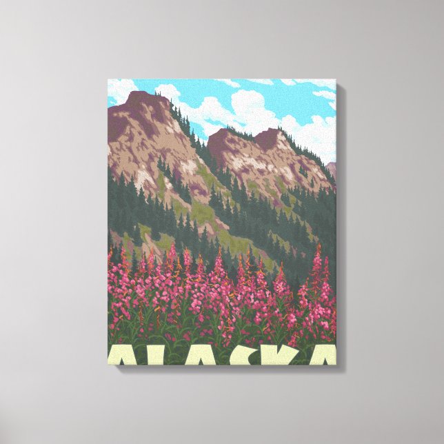 Fireweed & Mountains - Skagway, Alaska Canvas Print (Front)