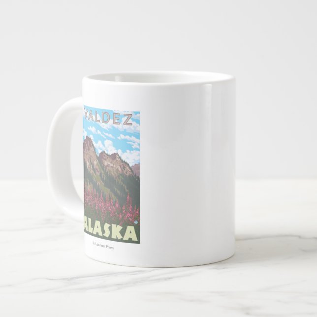 Fireweed & Mountains - Valdez, Alaska Large Coffee Mug (Front Left)