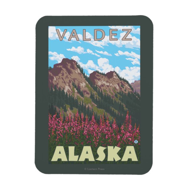 Fireweed & Mountains - Valdez, Alaska Magnet (Vertical)