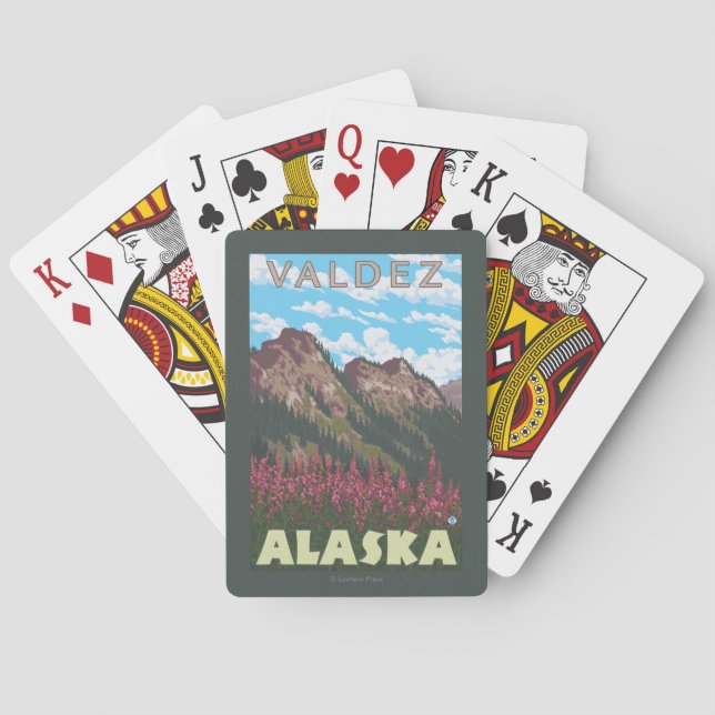 Fireweed & Mountains - Valdez, Alaska Playing Cards (Back)