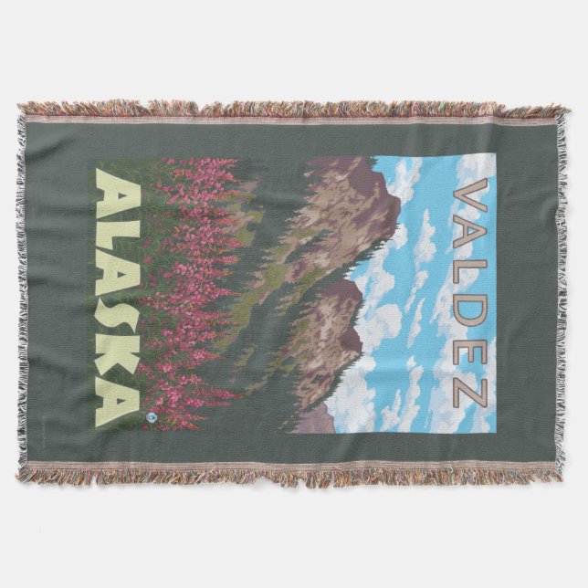 Fireweed & Mountains - Valdez, Alaska Throw Blanket (Front)