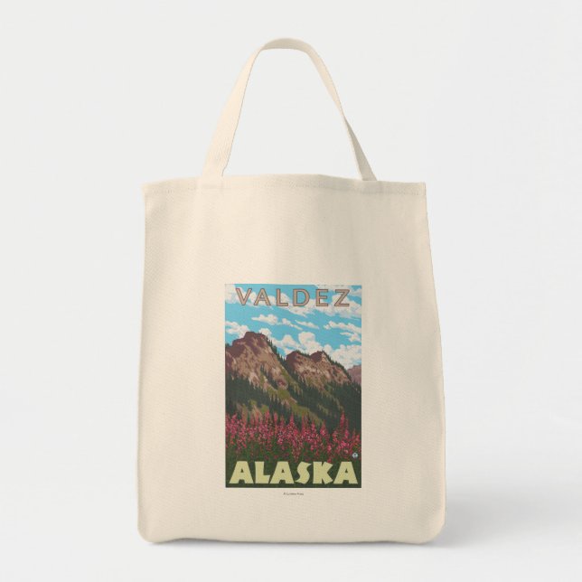 Fireweed & Mountains - Valdez, Alaska Tote Bag (Front)