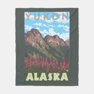 Fireweed & Mountains - Yukon, Alaska Fleece Blanket