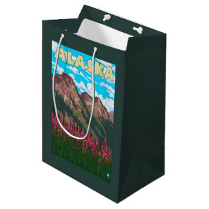Fireweed with Mountains Vintage Travel Poster Medium Gift Bag