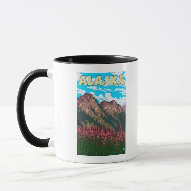 Fireweed with Mountains Vintage Travel Poster Mug (Left)