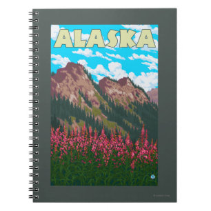 Fireweed with Mountains Vintage Travel Poster Notebook