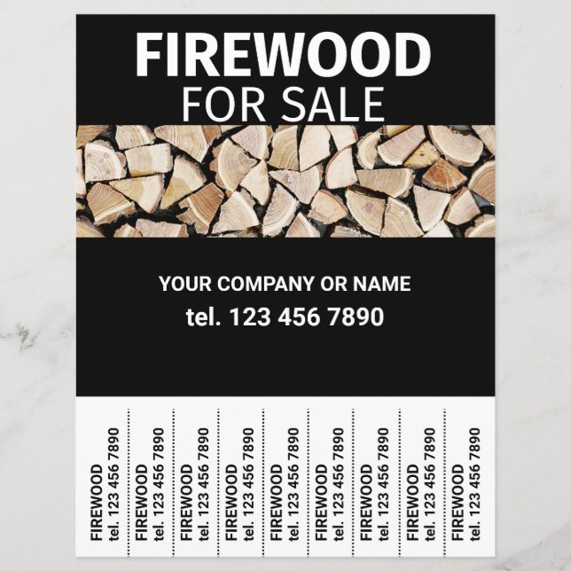 Firewood for Sale Wood Flyer Tear Off Strips (Front)