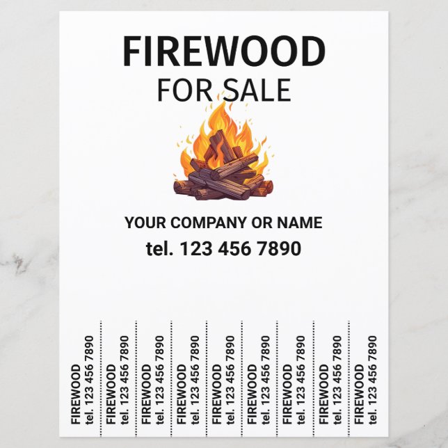 Firewood for Sale Wood Flyer Tear Off Strips (Front)