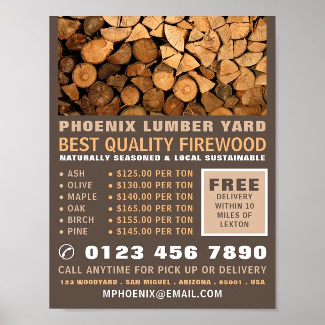 Firewood, Lumber/Timber/Wood Yard Poster (Front)