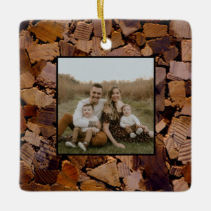 Firewood rustic cabin wood grain tree bark pattern ceramic ornament