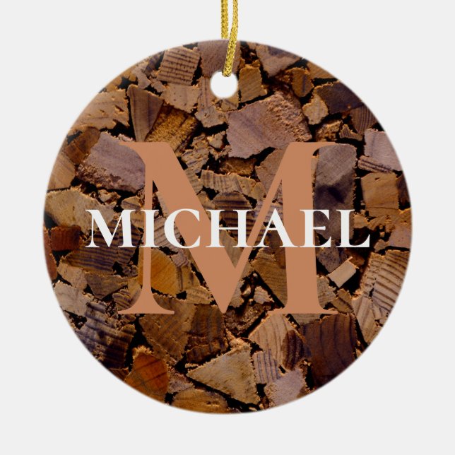 Firewood rustic cabin wood grain tree bark pattern ceramic tree decoration (Front)