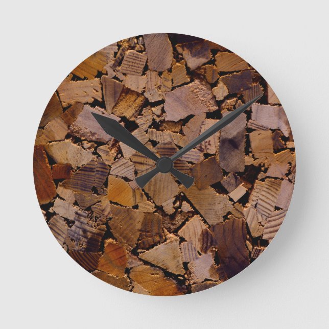 Firewood rustic cabin wood grain tree bark pattern round clock (Front)
