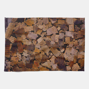 Firewood rustic cabin wood grain tree bark pattern tea towel