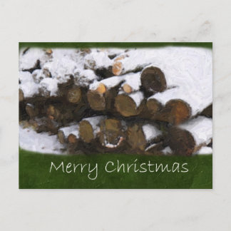 Firewood with Snow - Merry Christmas Holiday Postcard