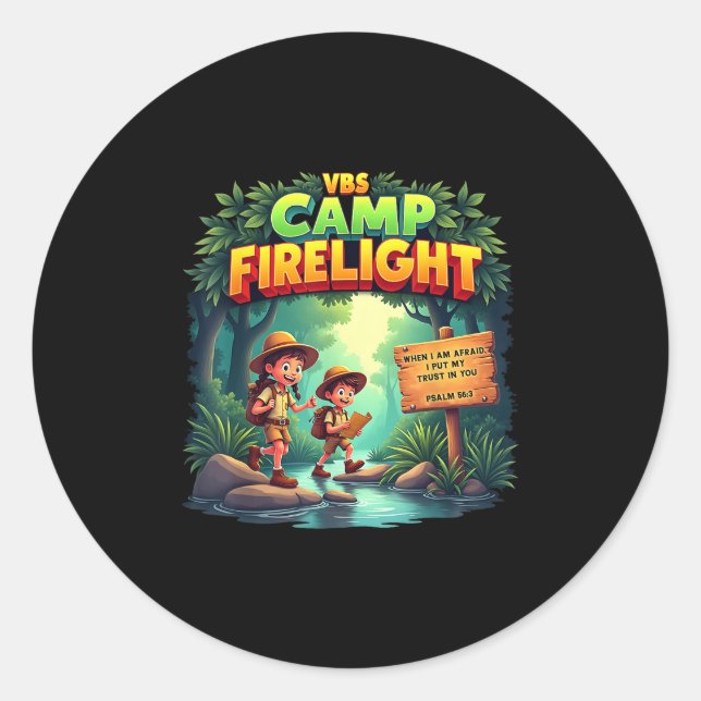 Firework 2025 Vbs Camp Firelight Camp Vacation Bib Classic Round Sticker (Front)