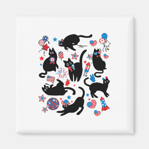 Firework 4th Of July Black Cat Usa Flag Cute Cat K Magnet