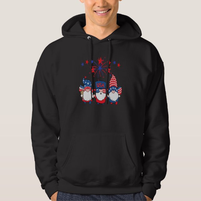 Firework 4th Of July Gnomes American Flag Usa Outf Hoodie (Front)