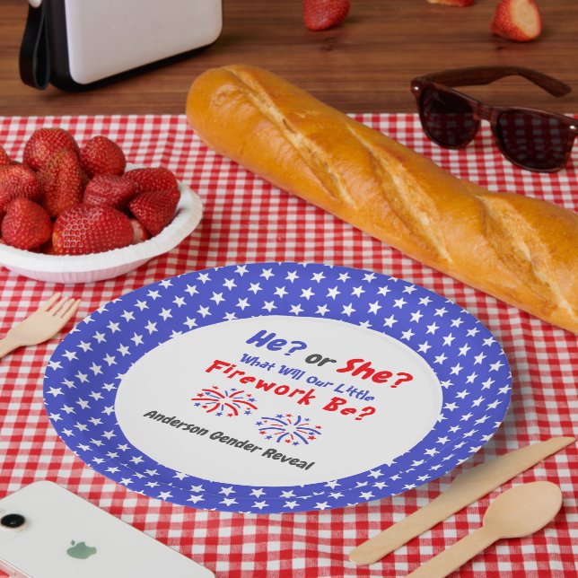 Firework American Gender Reveal Paper Plate (Picnic)
