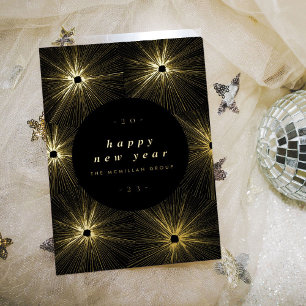 Firework Bursts Corporate Gold Foil Holiday Card