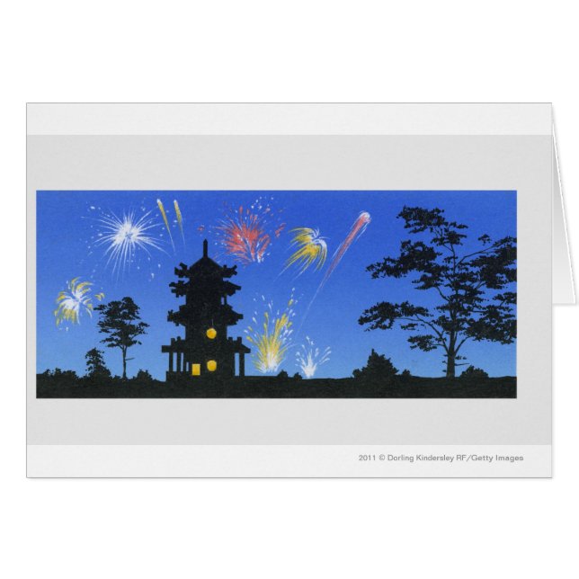 Firework display and silhouette of pagoda (Front Horizontal)
