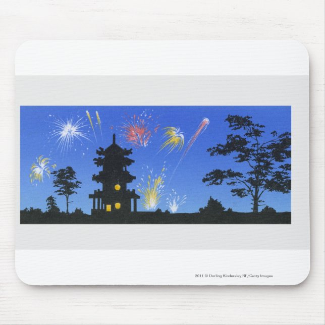 Firework display and silhouette of pagoda mouse mat (Front)