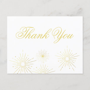 Firework Elegant Gold Script Thank You Postcard