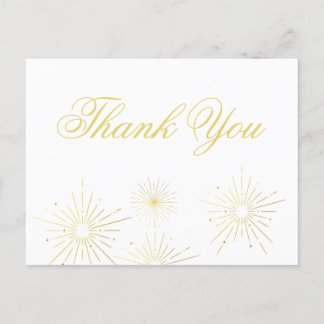 Firework Elegant Gold Script Thank You Postcard