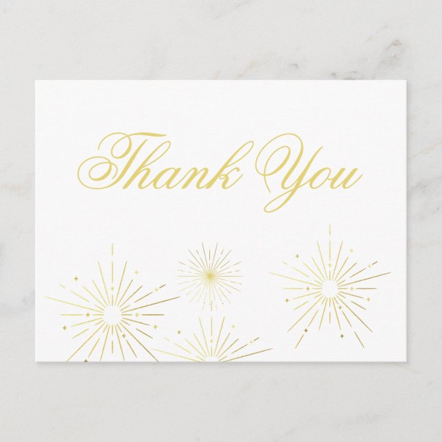 Firework Elegant Gold Script Thank You Postcard  (Front)