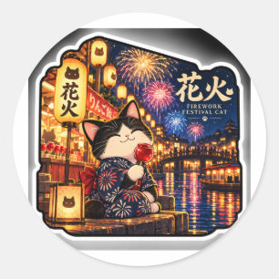 Firework Festival Cat Sticker Japanese Summer Ni