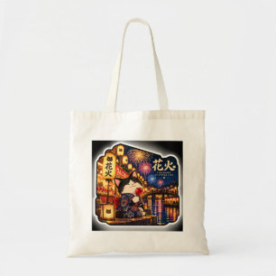 Firework Festival Cat Tote Bag Japanese Summer N